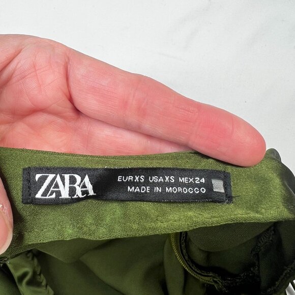 Zara Midi Satin Slip Dress Jewel Straps Ruched Party Fall Moss Green XS - Picture 4 of 14